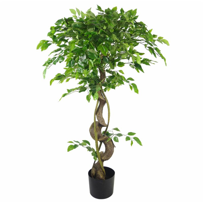Leaf - 120cm Twisted Trunk Artificial Japanese Fruticosa Style Ficus Tree - 62182843