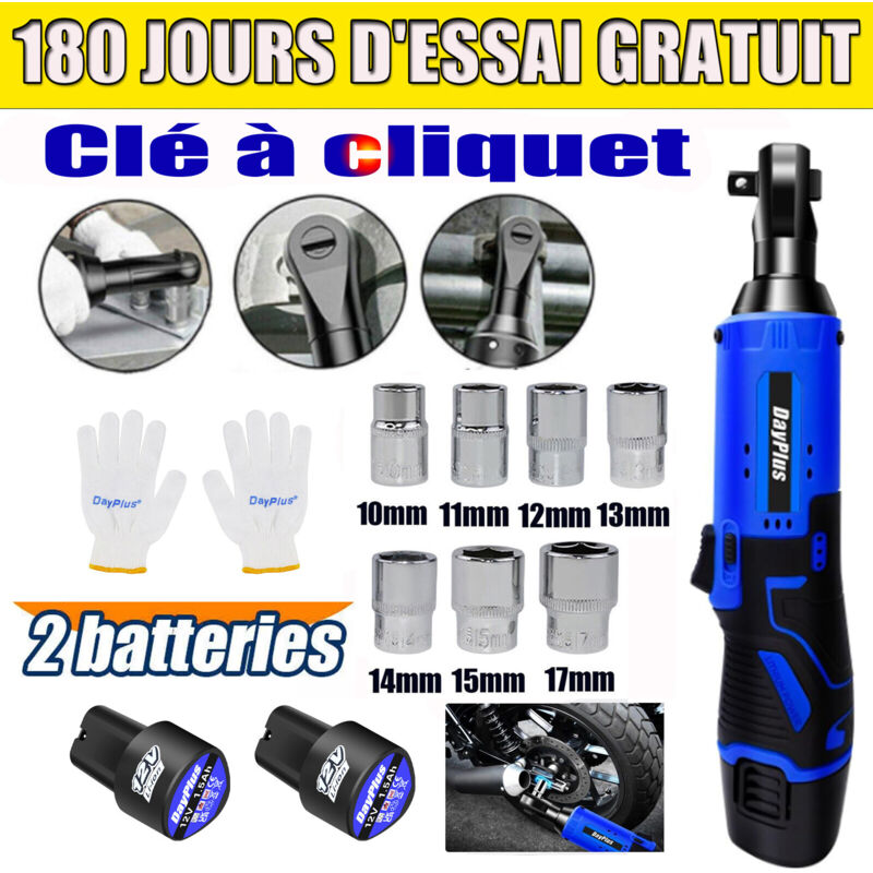 120NM Clé à cliquet Clé à cliquet électrique 12V Kit + 2 batteries rechargeables