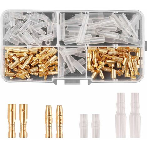 120PCS 3.5mm Bullet Connectors Kit Brass Bullet Male and Female Wire Terminals Connector with Insulation Cover for Motorcycle Motorbike Car Truck Scooter Boats Electric Instruments