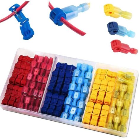 120Pcs Connecteur de fil T-Connecto rapide de cosse électrique, connecteur rapide T-Tap, Kit de connecteur terminal entièrement isolé-bleu x 40pcs,jaune x 40pcs,Rouge x 40pcs