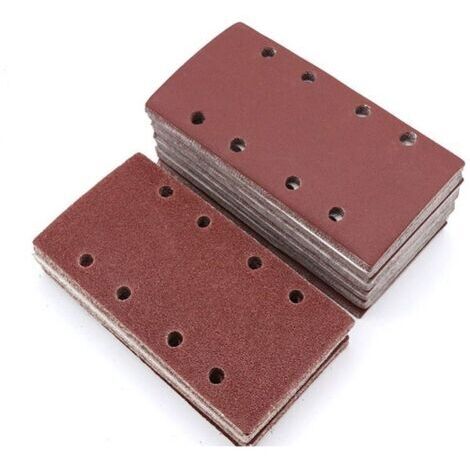 120pcs feuilles abrasives rectangulaires, papier de verre pour ponceuse 93x185mm 8 trous tampons de ponçage à crochet et boucle, grains assortis 40/60/80/120/180/240
