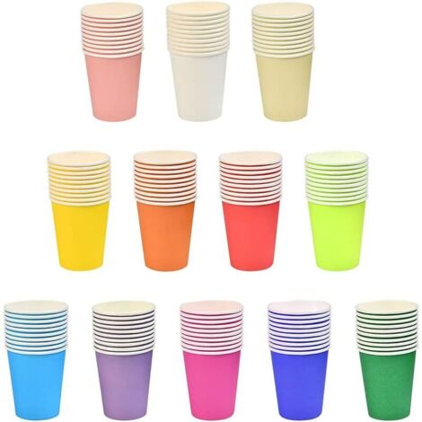 120Pcs Gobelets en Papier Colorés 250 ml de Qualité Alimentaire Tasse de Fête Multicolore Verre en Carton Biodégradable Coloré Fournitures de Fête pour Mariage Anniversaire, 12 Couleurs