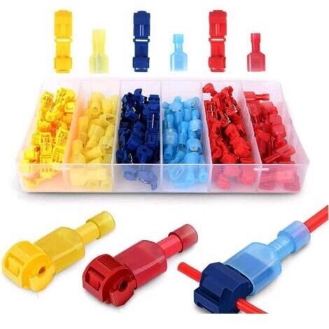 120Pcs T tap Connector Cosse Electriques, Connecteur Rapide Pour Connexion de Fil de Voiture Moto Set (Rouge/ Bleu/Jaune)