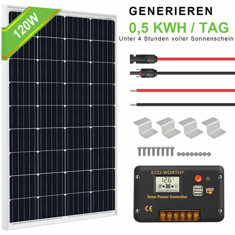 

120W 12V Módulo solar de panel solar y controlador de carga de 20 A para acampar en barco