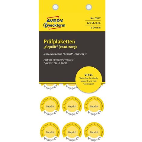 120x Prüfplaketten Geprüft 2018-2023 20mm Gelb Vinyl