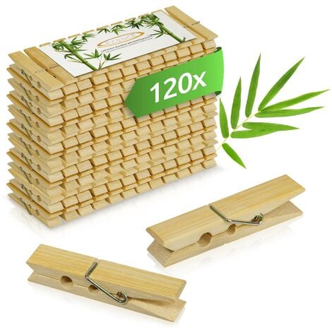 120x Wäscheklammern Holzklammern Bambus 60 x 12.5 x 11mm Bastel-klammern Holz Socken