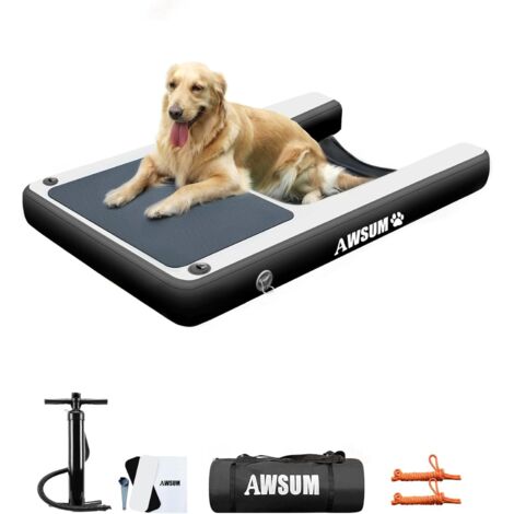 120x100cm Rampe d'eau Gonflable pour Chien Watersports Planche Chiot avec Tapis antidérapant Piscine et Lacs Chiens jusqu'à 90 kg Noir 120x100x10cm