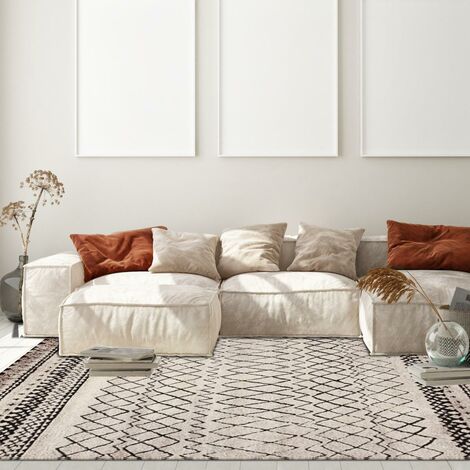 120x120 rond -  Tapis Berbere Salon Rond 120x120 cm Beige - Tapis Design Ethnique Moderne Tapis Jute Polypropylene - Tapis de Salon Berbére à Poils Ras Idéal pour Le Salon