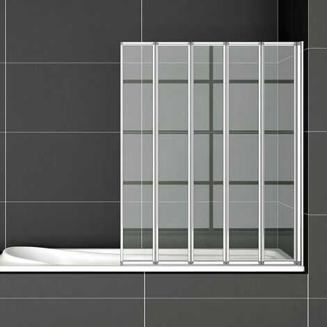 AICA SANITAIRE 120x140cm Bath screen Pare baignoire 5 volets rétractables et pliants 4mm verre trempé