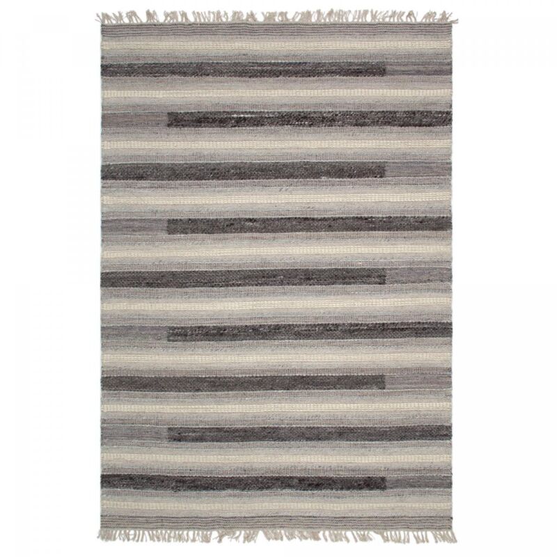 Tapis kilim fait main en pet 120x170 gris et noir rectangle motif géométrique