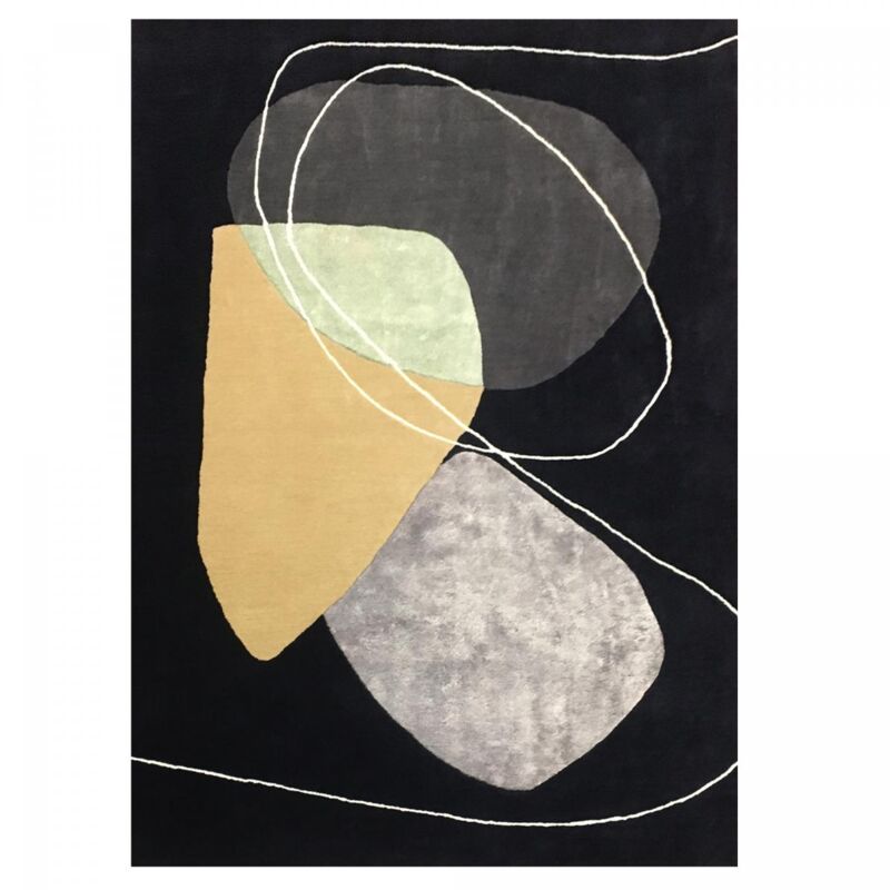 Impalo - Tapis salon et chambre en laine 200x290 bleu nuit et beige fait main