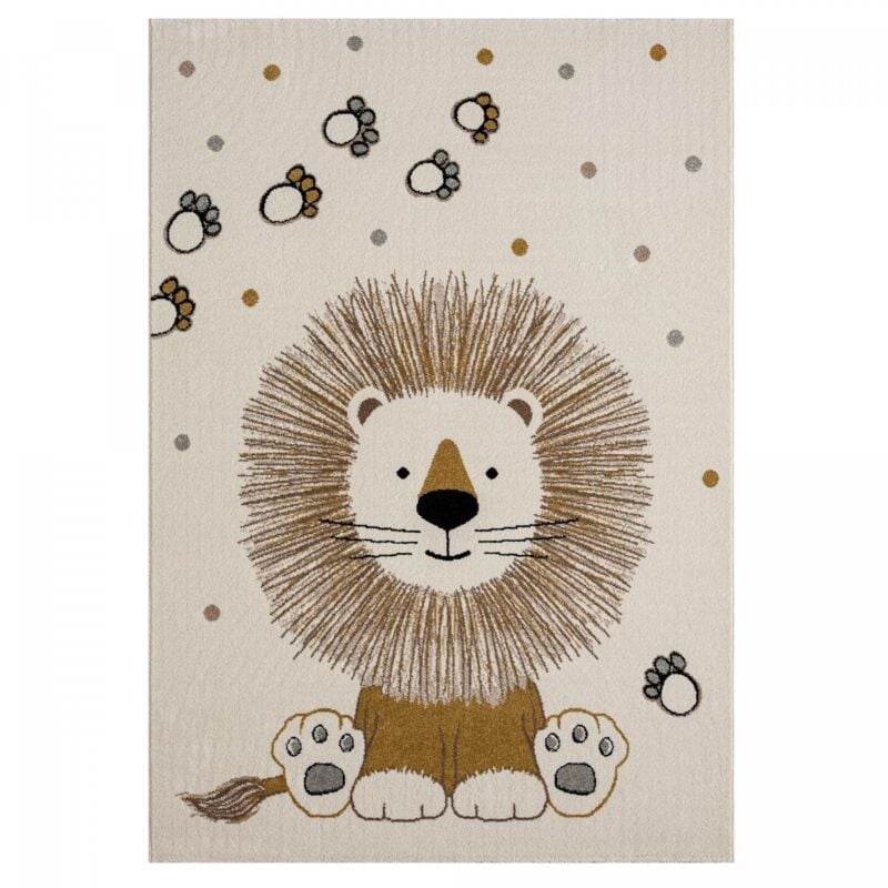 Dezenco - Tapis enfant tissé 80x150 crème rectangle motif animaux sweetlion