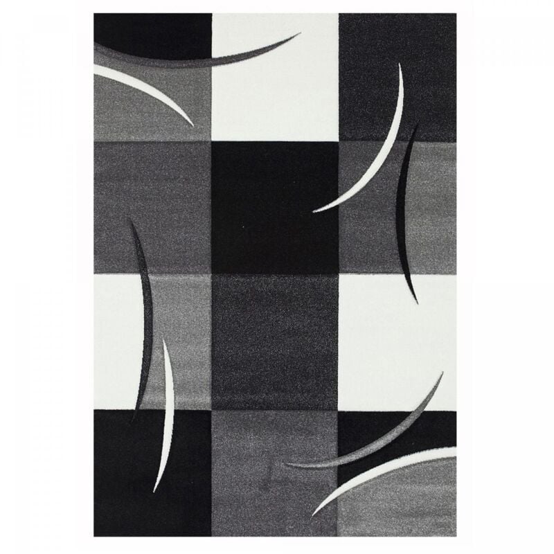 Tapis salon et chambre 120x170 gris rectangle tissé motif damier COMMA