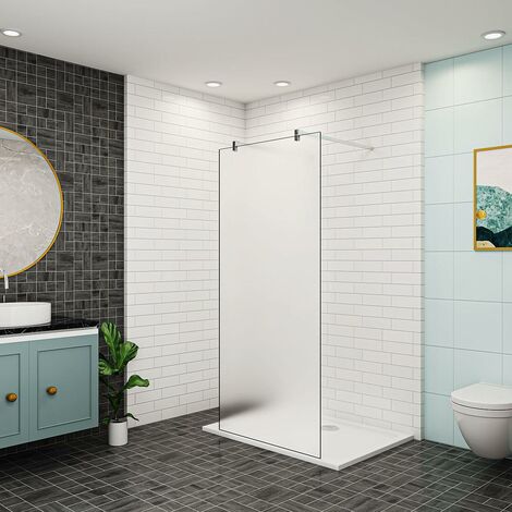 120x200cm begehbare Dusche Walk in Milchglas mit Glasschutzfolie 10mm NANO Glas Duschkabinen +2x 140cm Stabilisator