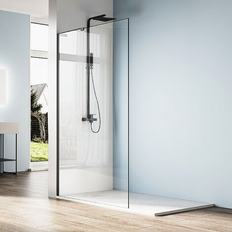 SONNI 120x200cm Walk in Duschwand NANO ESG 6mm Nanobeschichtung glas mit Splitterschutzfolie,Walk in Duschtrennwand Glaswand mit Edelstahl L-Stabilisator schwarzer Rahmen aus Aluminium zeinfache Reinigung
