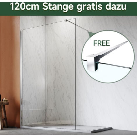 120x200cm Walk in Duschwand, NANO ESG 8mm, Duschtrennwand Glaswand mit Stabilisator