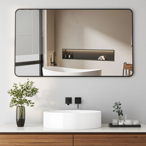 120x70 cm Rechteckiger Wandspiegel, Badezimmerspiegel mit Schwarz Aluminiumrahmen, Schwarzer Spiegel für Bad, Schlafzimmer, Wohnzimmer