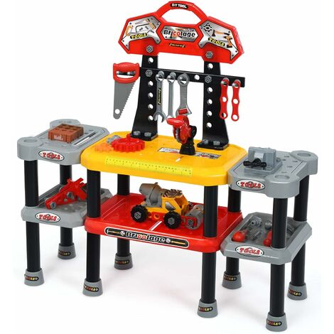 121-teilige Kinder-Werkbank mit Werkzeugen & Ablage, Schraubendreher & Zange, Kinderwerkbank-Set, Werkbank Center mit viel Zubehoer, Rollenspiel-Set für Jungs und Maedchen ab 3 Jahren