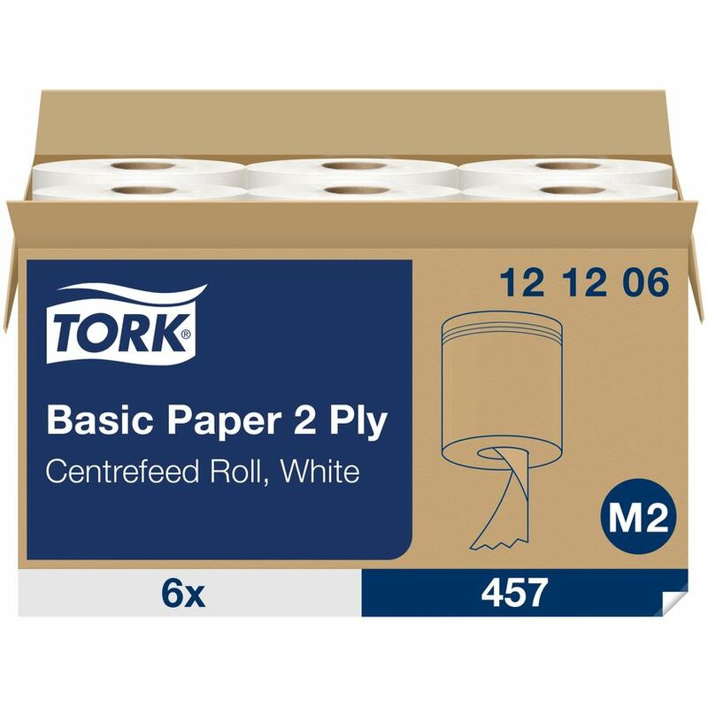 Basic Paper Centrefeed Roll, 2 Ply, White, Pack of 6 - Tork