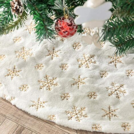 Gonne per Alberi di Natale 120cm/48inch Bianco Gonna Albero con Ricamo doro Fiocchi di Neve Natale Decorazioni Albero di Natale Vacanze Gonne 