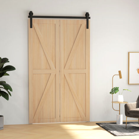 122 CM Quincaillerie de porte coulissante pliante kit de rails de porte de grange coulissante en acier pour 2 portes