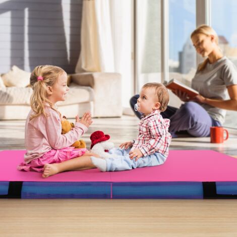 122 x 122 x 10 cm Tapis d'Exercice Pliable Épais Pliable avec Revêtement en Similicuir et Poignées de Transport pour Yoga Pilates Rose