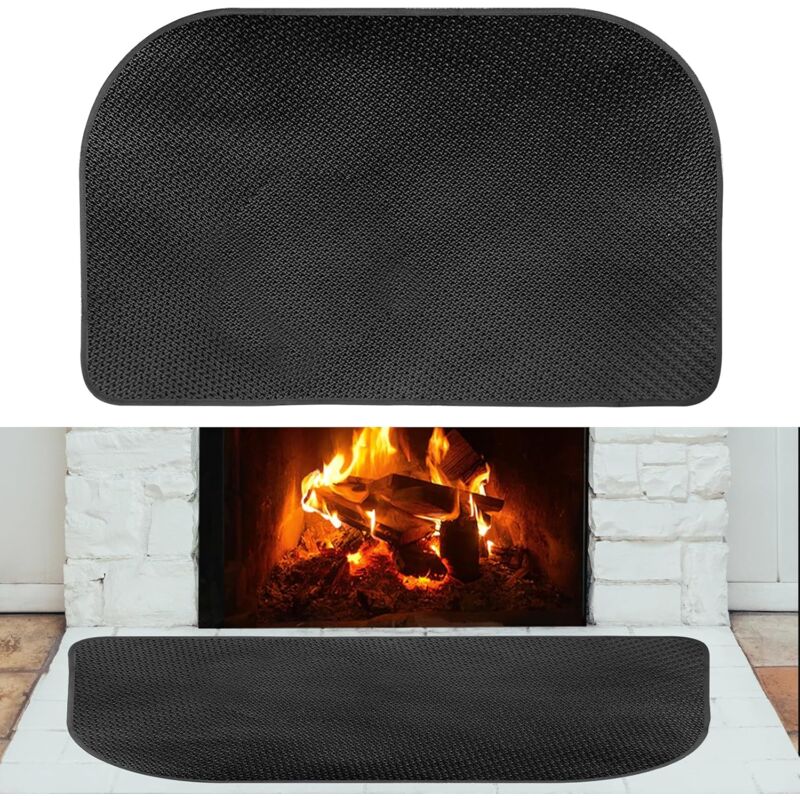 Aiperq - 122 x 76 cm Tapis de Cheminée, Tapis Ignifuge Fibre Verre Épaisse Tapis Foyer Antidérapant Noir Résistant Aux Flammes Étincelles Braises