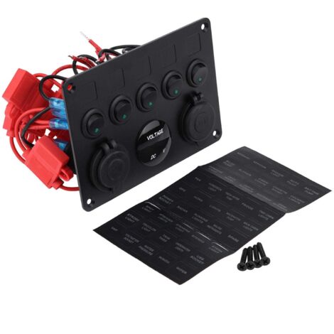 12–24 V, 5-Positionen-Ein-/Aus-Wippschalter, Dual-USB-Voltmeter für Auto, Boot, LKW (grünes Licht)