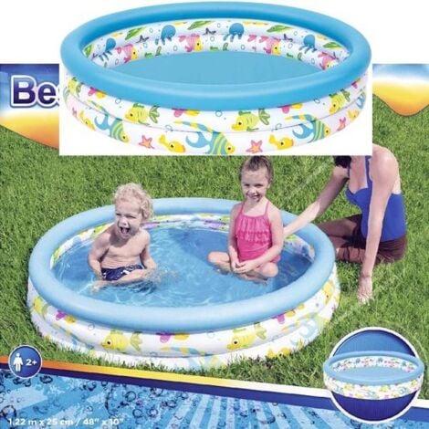 MINKUROW Piscina inflable para niños, piscina inflable de 3 anillos para  bebés con piso de burbujas