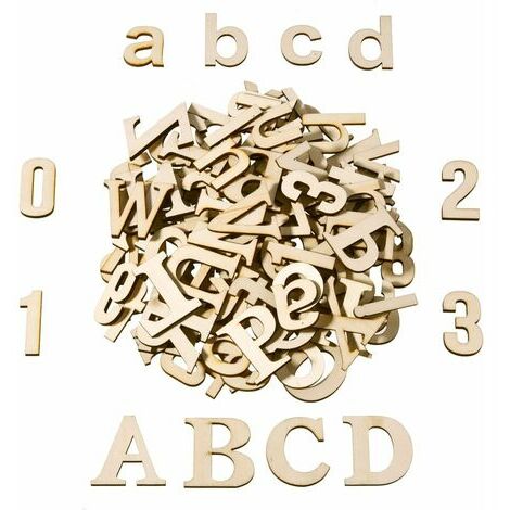 124 Pièces Totalement Lettres Bois Chiffres en Bois Lettres et Chiffres Majuscule en Bois pour Artisanat Décoration Bricolage Affiche