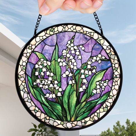12,5 cm Attrape-soleil en vitrail fleurs sauvages oiseaux papillons, décoration murale maison, cadeau femme