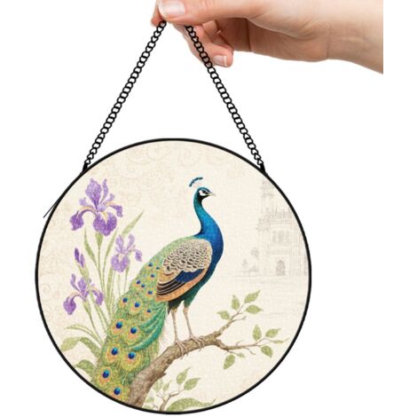 12,5 cm Attrape-soleil paysage coucher de soleil fleurs sauvages, panneau vitrail décoratif, cadeau femme