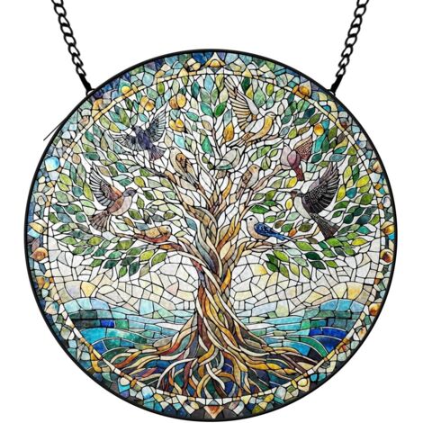 12,5 cm Attrape-soleil vitrail fleurs décoratives, suspension fenêtre, cadeau pour femme homme maman