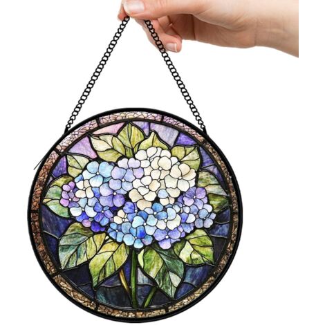 12,5 cm Décoration attrape-soleil oiseau fleurs en vitrail, panneau jardin suspendu, cadeau anniversaire