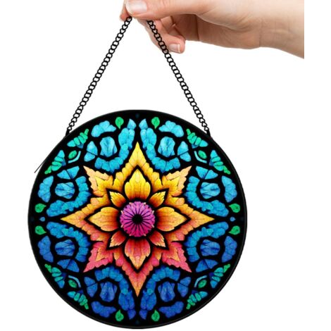 12,5 cm Panneau attrape-soleil fleurs oiseaux abeille en vitrail, décoration fenêtre, cadeau maman