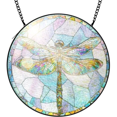 12,5 cm Panneau attrape-soleil vitrail fleurs oiseaux papillons, décoration murale maison, cadeau maman