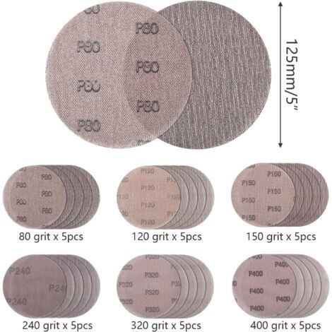 Ø 125 mm Confezione da 30 dischi abrasivi a rete Senza polvere Per levigare superfici dure, legno, vernice, metallo (80/120/150/240/320/400)