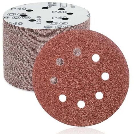 125-mm-Schleifscheiben, 8 Löcher, 50 Stück – 125 mm selbstklebende, perforierte Schleifscheiben, Körnung 40, für Exzenterschleifer, zum Schleifen und Polieren