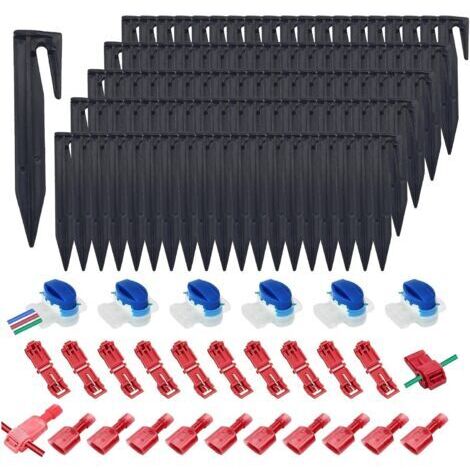 125 PCS Câble Robot Tondeuse Raccord Kit, Connecteur Cable Robot Tondeuse, 100 Piquets, 10 Connecteurs,10 Cosses en T, 5 Borniers à 3 Broches, Connecteur Electrique Etanche pour Jardin Extérieur