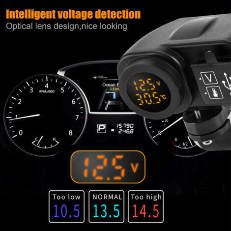 12,5-V-USB-Motorradladegerät – für 2,1-A-12-V-Motorradladegeräte – mit LED-Voltmeter und Display-Thermometer
