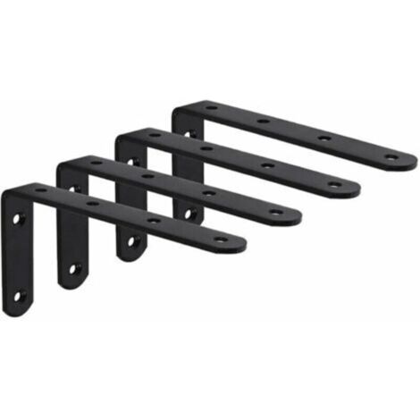 （ 125 X 75 X 3mm  4Pcs Noir）Equerre Étagère Murale avec Vis Support Étagère Mural Support en forme de L Équerre de Fixation pour Étagère Déco Cuisine Chambre Meubles Suspendus Placard