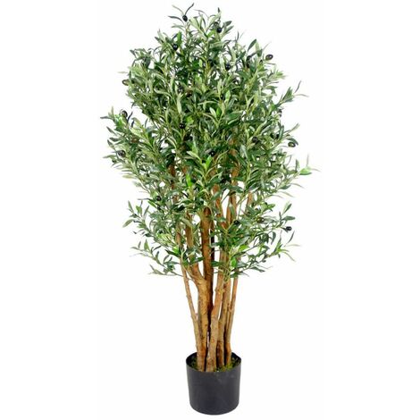 125cm Leaf Design UK Realistic Artificial Olive Tree in Black Plastic Pot