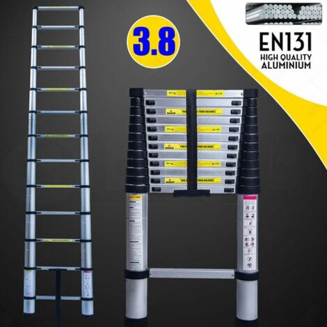 12.5ft (3.8m) Telescoping Ladder Climb Home Builders Attic Loft Work Place Extendable Collapsible Lightweight, 150kg (330lb) 13 Steps