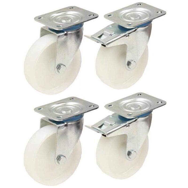 125mm 12.7cm Nylon Casters Heavy Duty Swivel & Brake Casters Set 170kg Each - Set of 4