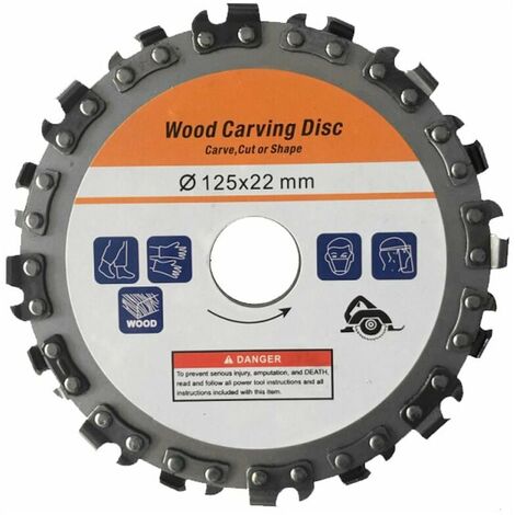 SWYEOOT 125mm 16 Teeth Stainless Steel Grinding Disc Woodworking Slotting Machine Chains Disc Wood Carving Cutting Disc for 5" Angle Grinder Carving Shape Cutting (Multicolor Inch - Carving Shape Stroke）