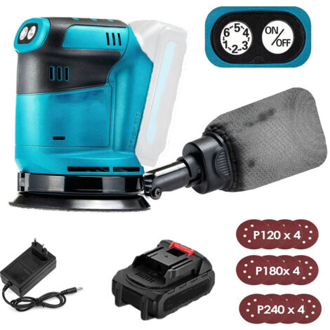 125mm Cordless Electric Orbital Sander, Brushless, 6 Speed, Quick-Fit Dust Bag & 12 Discs, with 1 Battery & 3.0A Charger, Compatible with Makita Battery