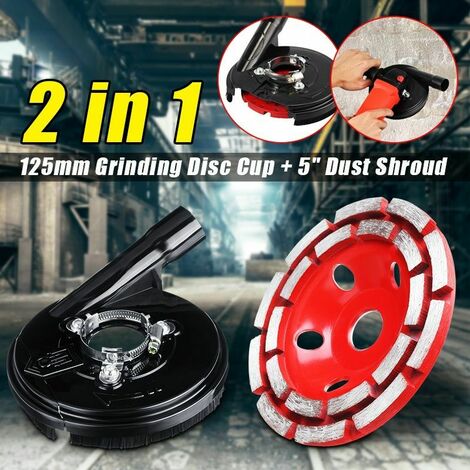 125mm Double Row Diamond Grinding Segment Cutting Wheel Disc + 5inch Dust Shield Set for Millstone Angle Grinder Brick Cut Tool WASHED