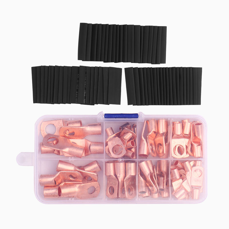 

125pcs / Caja Surtido de alambre Lugs kit incluye terminales de anillo de cobre 65PCS conectores de engarce 60PCS del encogimiento del calor del tubo