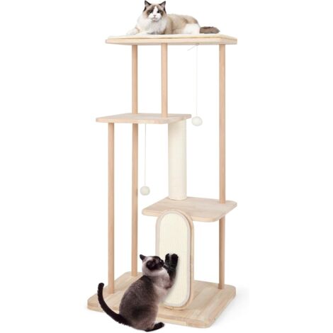 126 cm Tall Solid Wood Cat Tree Home 4-Tier Large Cat Tower w/ Oak Frame