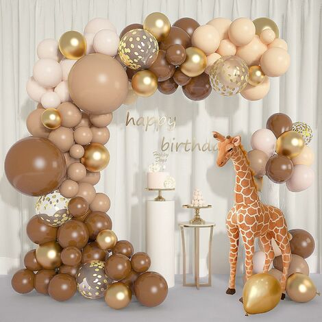 126 Pièce Café Brun Marron Ballon Guirlande Beige Abricot Nude Caramel Latex Cofettis Ballons Arche Jungle Safari Enfant Fête Anniversaire Decoration Mariage Bébé Douche Birthday Party Fourniture